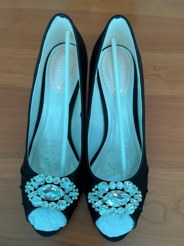 Black satin shoes - satin, pink