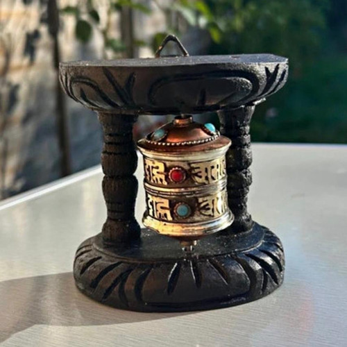 Buddhist prayer wheel with - buddhist,