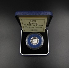 JERSEY 1991 SILVER PROOF £1 ONE POUND - THE PERCY DOUGLAS - CASED & COA