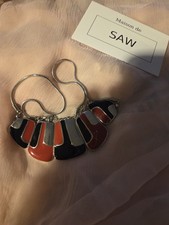 Marks And Spencer Cloisonne Enamel Metal Silver Tone Necklace Jewellery Red Gift