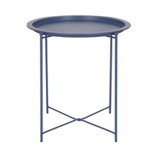 1x Matt Navy Round Steel Tray Table Living Room Sofa Side End Coffee Tables