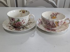 Two Sets of Vintage Tea Cups and Saucers Fairy Dell & Chelsea Rose Bone China