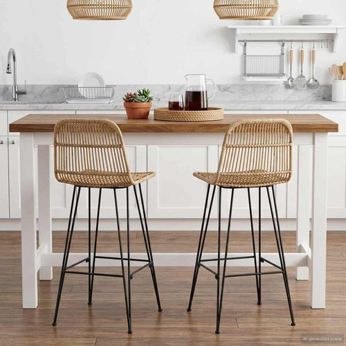 Bar stool 2pc natural rattan - stool,