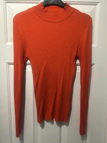 Orange ribbed turtle neck - orange,