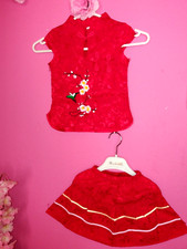 GIRLS EMBROIDERED TRADITIONAL CHINESE RED CO-ORD SET (  2-3 YEARS )
