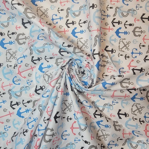 White cotton material nautical - cotton,