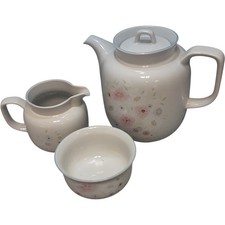 Poole Pottery Dawn Ballet Teapot Set with Creamer and Sugar Bowl Floral