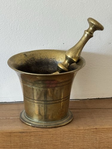 Antique brass mortar pestle - brass, &