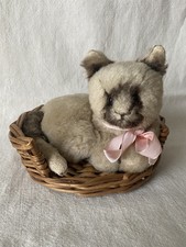 Antique 1930s Siamese cat in her original basket - old/teddy/bear