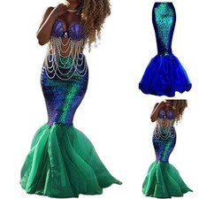 Adult Womens Lady Mermaid Tail Full Skirt Party Maxi Fancy Dress Cosplay Costume