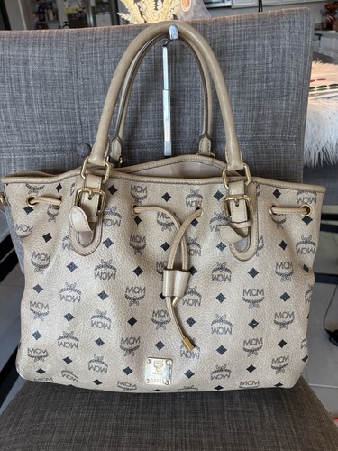 Mcm cream visetos drawstring - mcm,