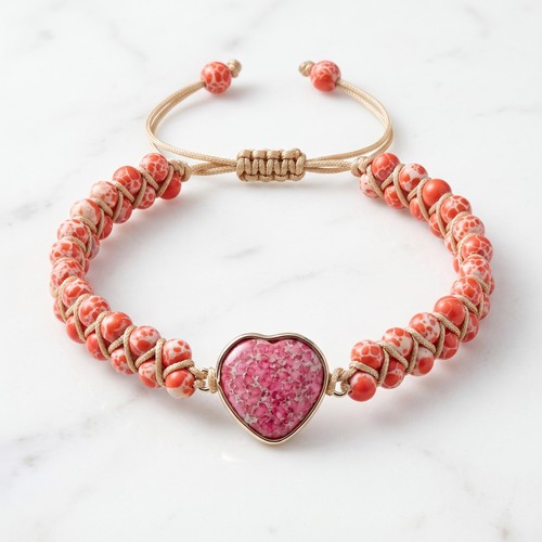 Heart charm beaded bracelet - heart,