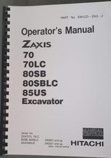HITACHI ZAXIS EXCAVATOR OPERATOR MANUAL - 70 70LC 80SB 80SBLC 85US