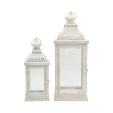 Rebecca Mobili 2 Candle Holder Lanterns Metal White Pvc Shabby 50x19x19
