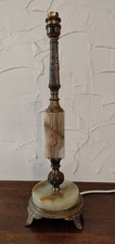 Vintage Rococo Brass & Onyx Marbled Boudoir Table Lamp - Ornate -45cm Tall