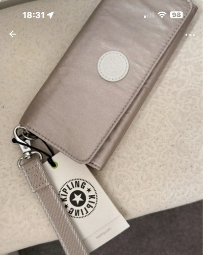 Kipling silver nylon wristlet - silver,