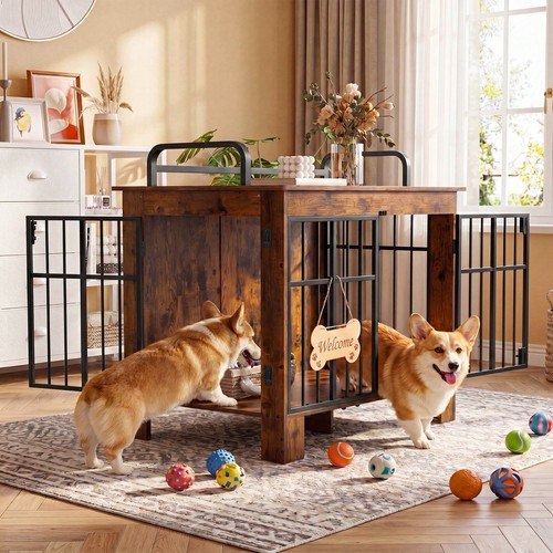 Brown wooden dog crate - brown,