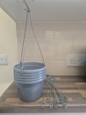 5x Hanging plant pot with hook Grey 15cm plastic planter perfect for Houseplant