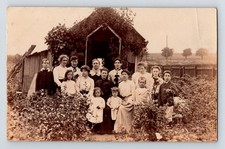 Social History RPPC. Women And Children Outside Garden Shed, Playhouse. Unposted
