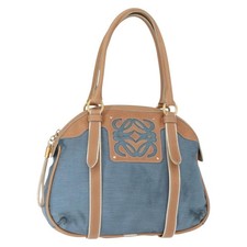 LOEWE Anagram Hand Bag Nylon Blue Gold Auth bs31204