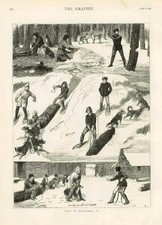 1877 Antique Print - CANADA MANITOBA DOG SLEDGE LOG CABINS LUMBERJACK (153)