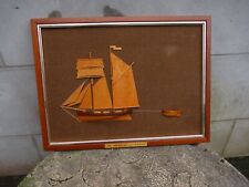 Vintage Handmade Wooden Half Hull Welsh Topsail Schooner Boat Ship Wall Hanging