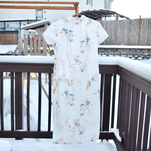 White orange flora - white, qipao