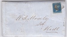 1854 QV FINE 2d BLUE STAMP ON LONDON BEDFORD ROW LETTER TO HULL SOLICTORS