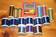 16 spools of metallic glitter sewing thread: gold/blue/green/purple/multicolour.