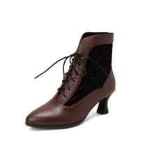 Womens Steampunk Lace Up Low Block Heels Casual Boots Mid-Calf Ankle Boots Lace