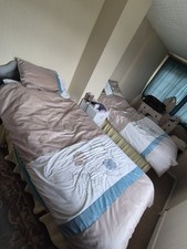 Blue & Beige Floral Embroidered 2 SilkenTwin Duvet COVER W/Matching Pillowcases