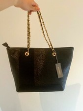 Black Straw Exterior Tote Handbag RRP £30