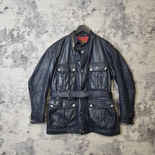 Vintage Gold Top Leather Jacket Size 38 Small Dark Blue Biker Belt Motorcycle A