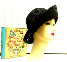 LADIES VINTAGE RETRO 1940,s style  very versatile  black woven  hat