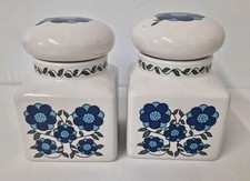 2 X Vintage Taunton Vale Lidded  Storage Jars Blue With Floral Decoration