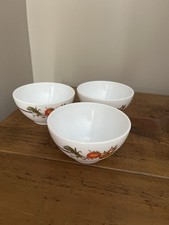 Vintage Arcopal France Milk Glass 13cm Small Serving Bowls x3 Vegetable Design