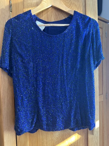 Blue and green beaded top - and,