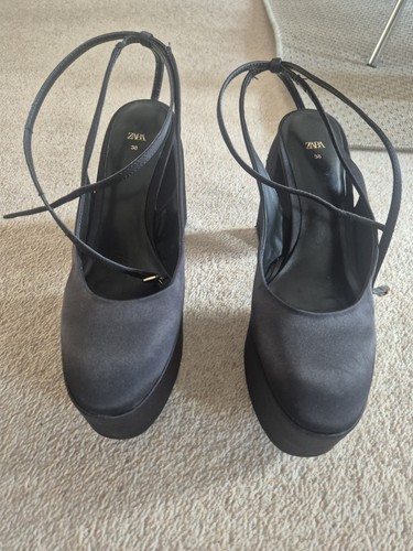Zara black satin platform - satin,