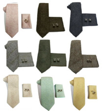 100% Wool Hand made Tweed 3 Pcs Tie + Pocket Square + Cufflinks Set
