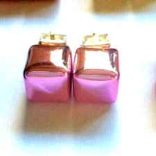 Pink Coloured Cube Shaped & Clear Square Glass Stud Earrings.