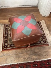 Vintage Retro Vinyl Pouffe On Castors  Moroccan Style Foot Stool