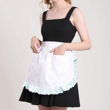 European Style Maid Apron Polyester Ruffled Half Apron with Dual Pockets Home