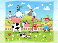 Nursery Landscape Rural Farm Windmill Cow Pig Kids Bedroom Art Poster Mp4308B