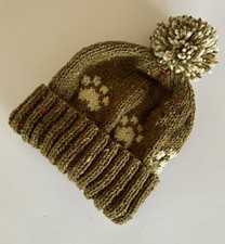 Hand knitted adult bobble hat in mix aran tweed.   For dog, cat, animal lovers