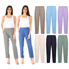 WOMENS TROUSERS LADIES HALF ELASTICATED WAIST WORK OFFICE FORMAL PANTS BOTTOMS