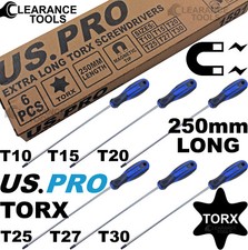 US PRO 6PC Extra Long Star Torx Screwdriver Set 250mm T10 15 20 25 27 T30 1591