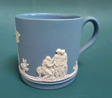 Wedgwood Miniature Jasper Ware Blue with Embossed White Detail Tankard Cup 5.5cm