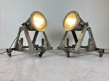 EXCEPTIONAL VINTAGE EX MOD MILITARY INDUSTRIAL LAMPS WHEELED FLOODLIGHTS LIGHTS