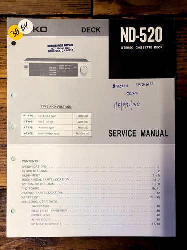 Nikko 520 cassette service - nikko, nd-520