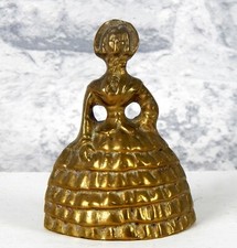 Small Vintage Brass Crinoline Lady Brass Bell Aged Patina #B